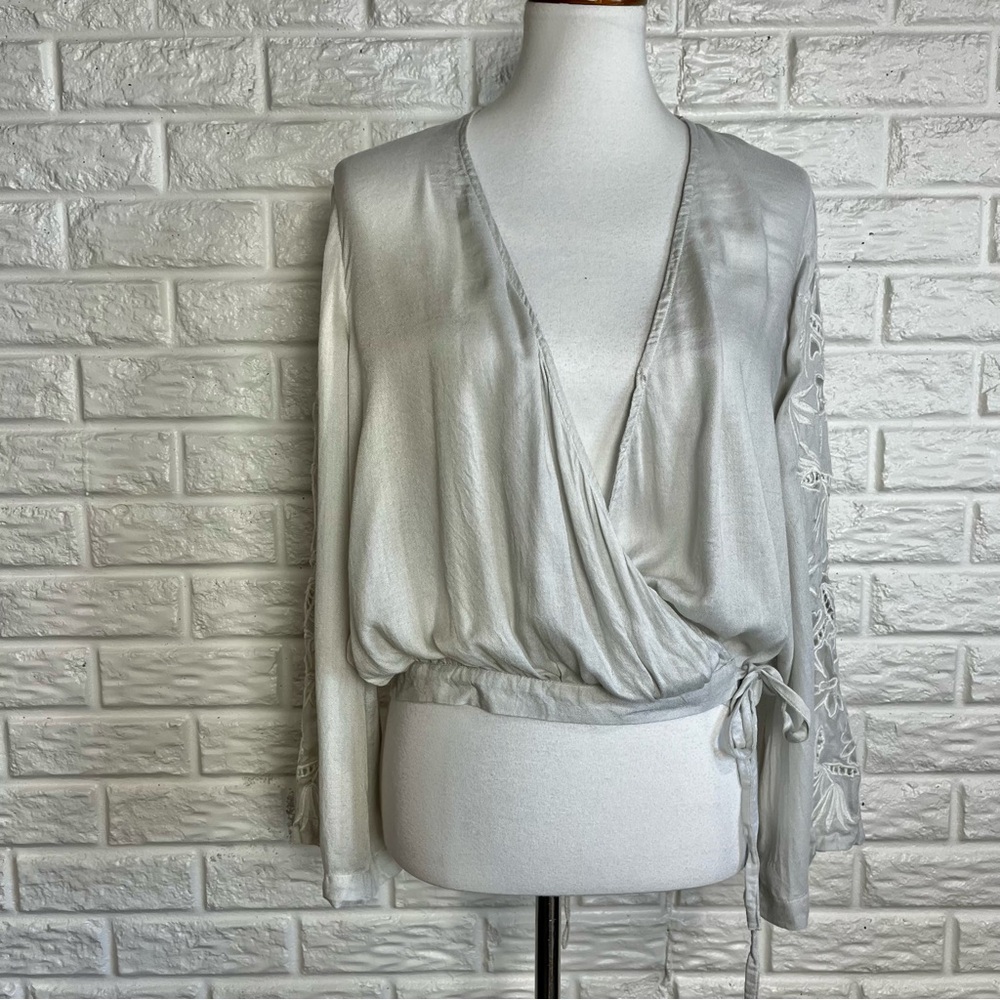 Young Fabulous & Broke YFB Wrap Blouse with Appliqué Cut Outs on Sleeves size S